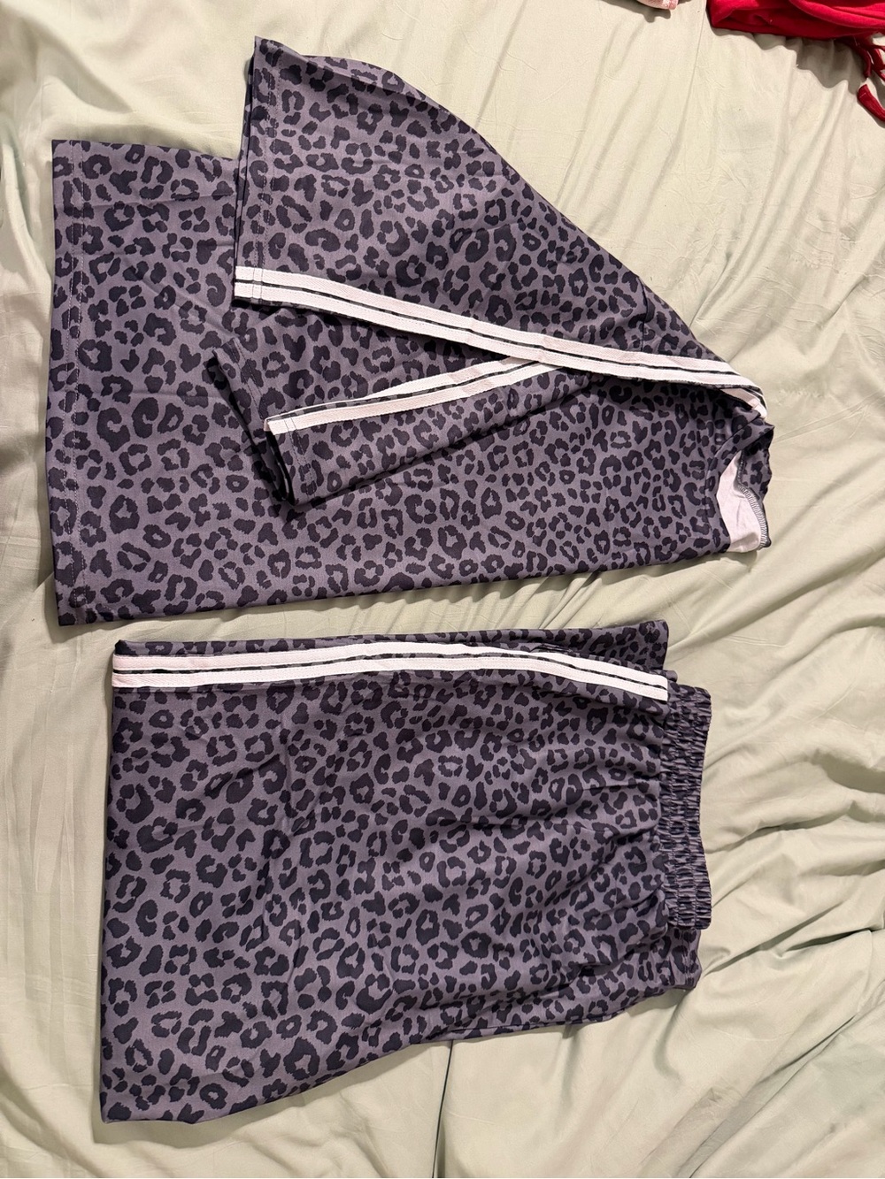 Leopard Print Track Shorts in grey with White Stripe